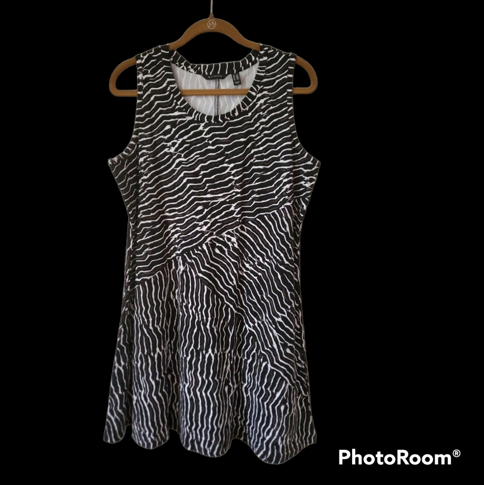 H by Halston Printed Tank Dress Black PL Pull On Stretch